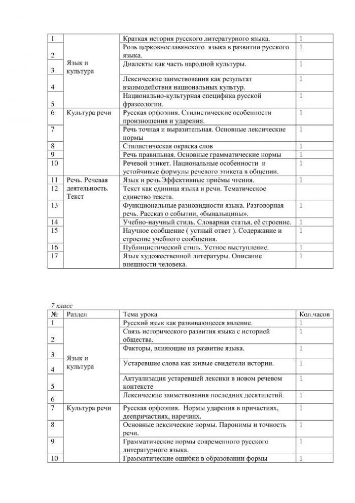 Основные содержательные линии программы предмета «Русский родной язык»